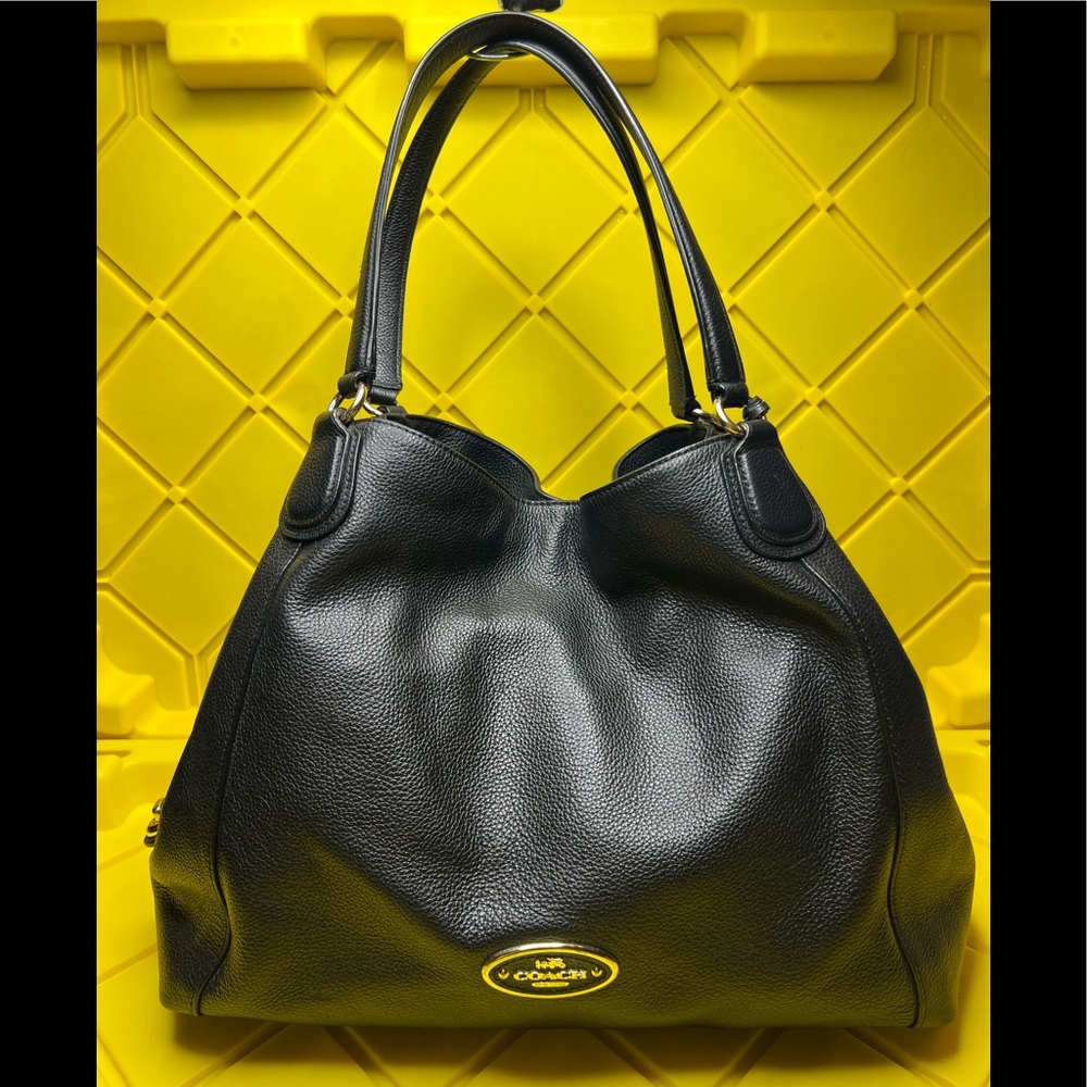 Coach Black Grained Leather Edie Shoulder Bag W/COA